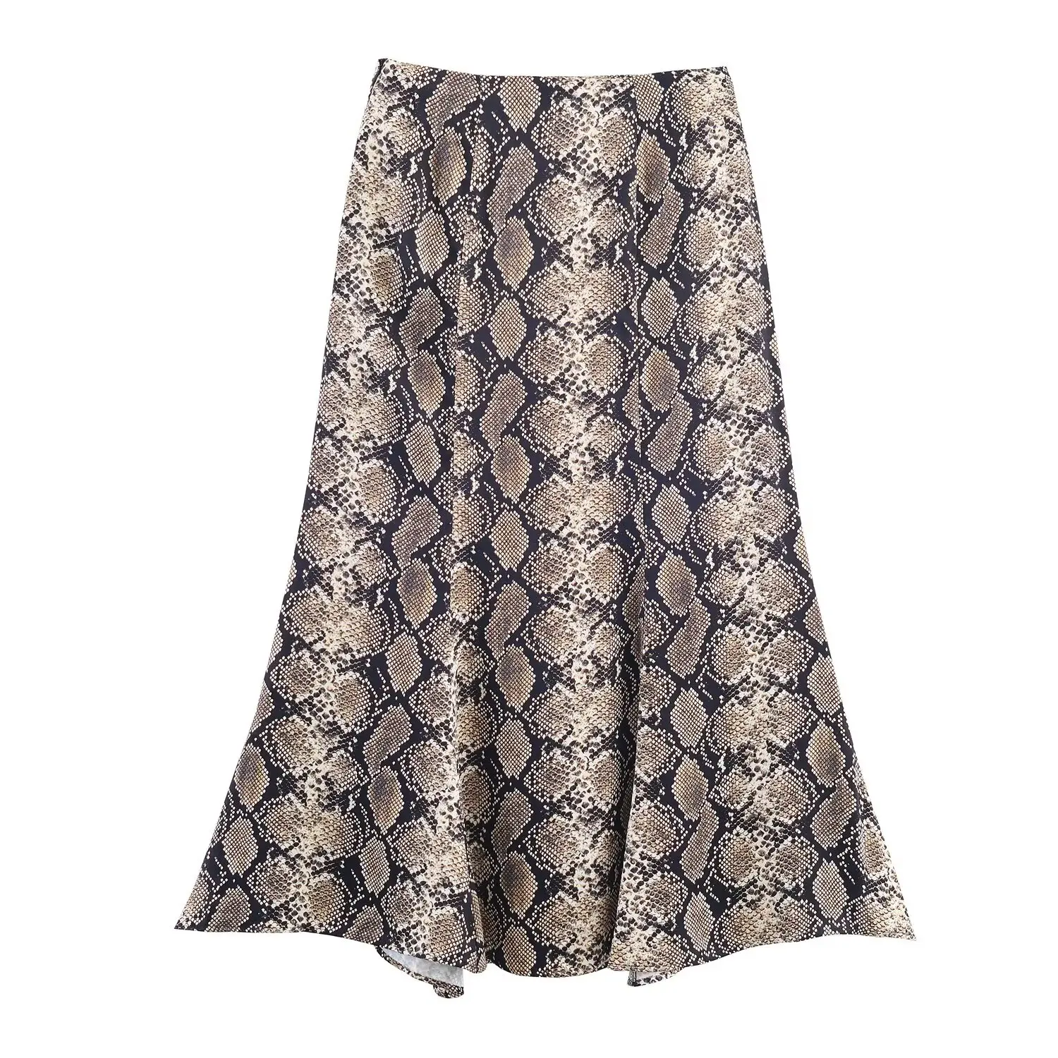 Women Midi Animal Printed Half Skirt Female Spring Autumn Vintage Silk Satin Skirt Lady Elegant Temperament Skirt Streetwear