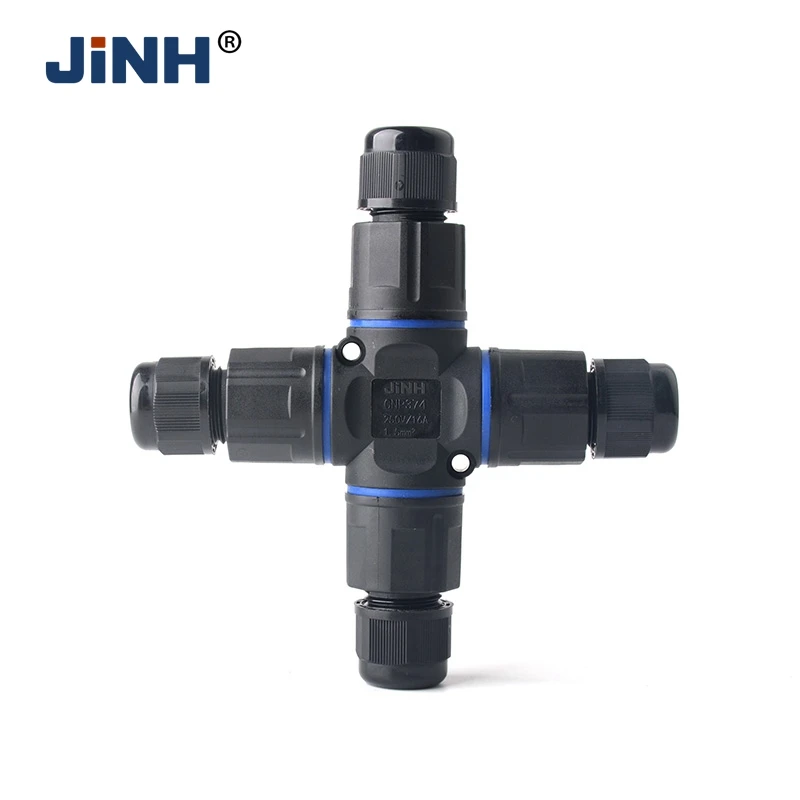 JINH CNP 37 IP68 Conectores rápidos de cable de unión a prueba de agua Terminal de tres vías a prueba de lluvia tipo cruz en T para exteriores