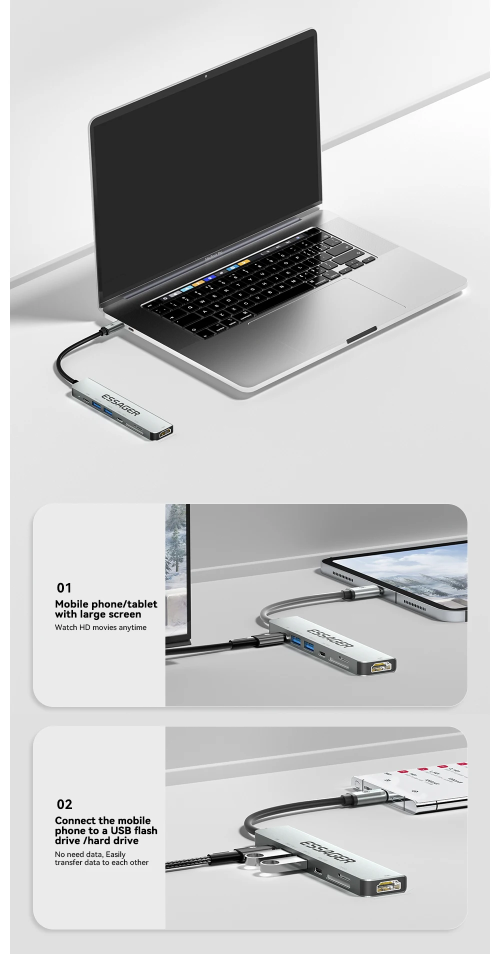 Hub PD60W Rápido Carregamento Splitter Laptop HDMI