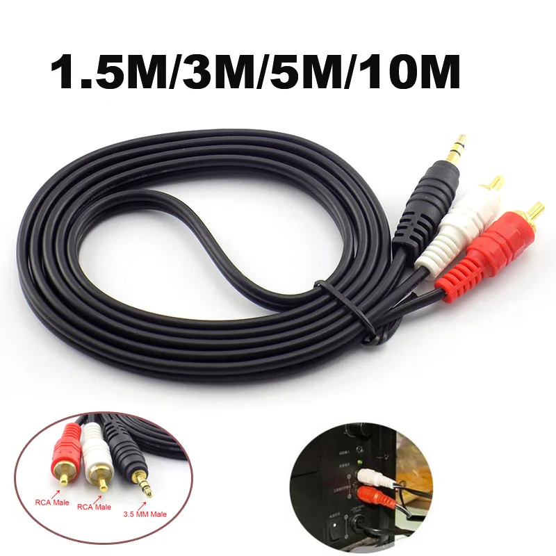 Lunghezza Lunga 1.5/3/5/10M 3.5 Mm Jack Maschio A Av 2 Rca Connettore Maschio Cavo Computer Linea Audio Per Telefoni Altoparlanti Audio Tv J17