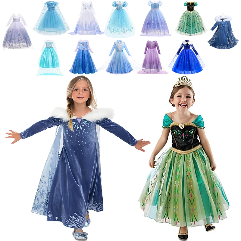 Fancy Birthday Girl Snow Queen Elsa Princess Dress Christmas Halloween Carnival Cosplay Costume Party Girl First Communion Dress