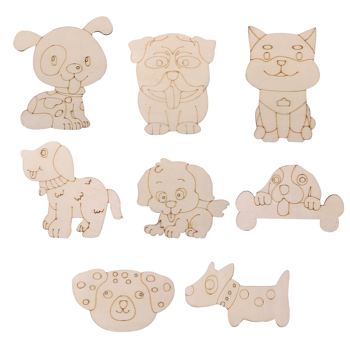 8Pcs/Set Carton Dogs Wooden Crafts Multi Type Dogs Ornament For Dog's Happy Birthday Party Decorations Kids DIY Painting Gifts