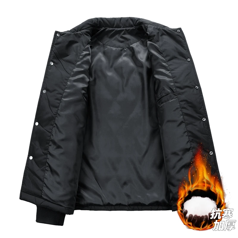 Men's Winter Baseball Clothes Letter Embroidered Lapel Jacket Cardigan Parkas Cotton-Padded Jacket Unisex Thick Warm Vintage