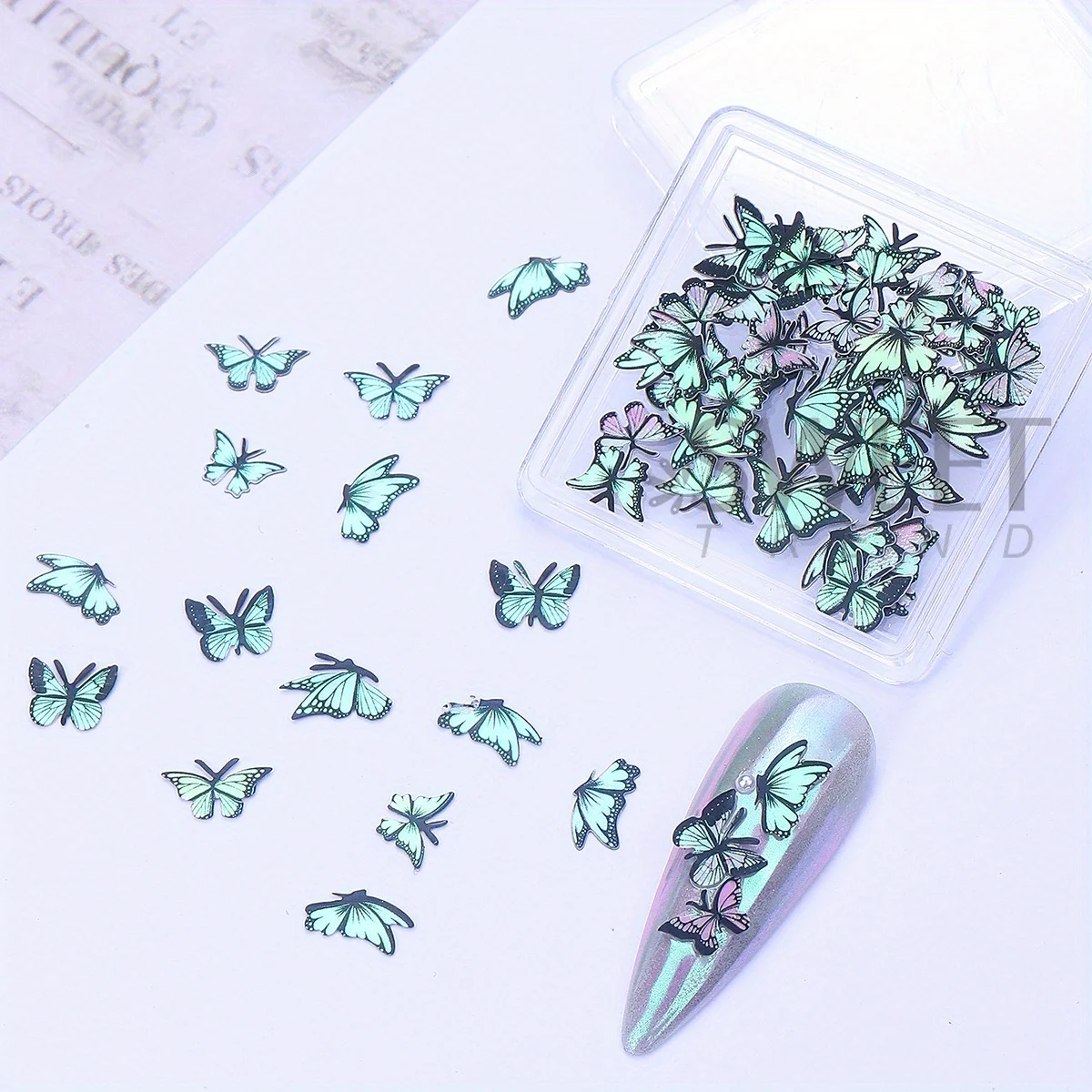 4pcs Laser Butterfly Wood Pulp Nail Decoration Holographic Wings Design Summer Jewelry Japanese Style Flake DIY Manicure Slices