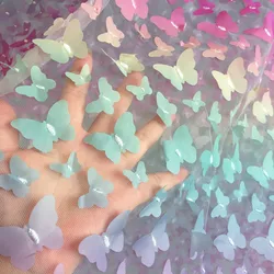 Vibrant Rainbow Butterfly 3D Applique Lace Fabric - Multicolor with Gradient Floral Design for Children's Clothing and DIY Projects (A)