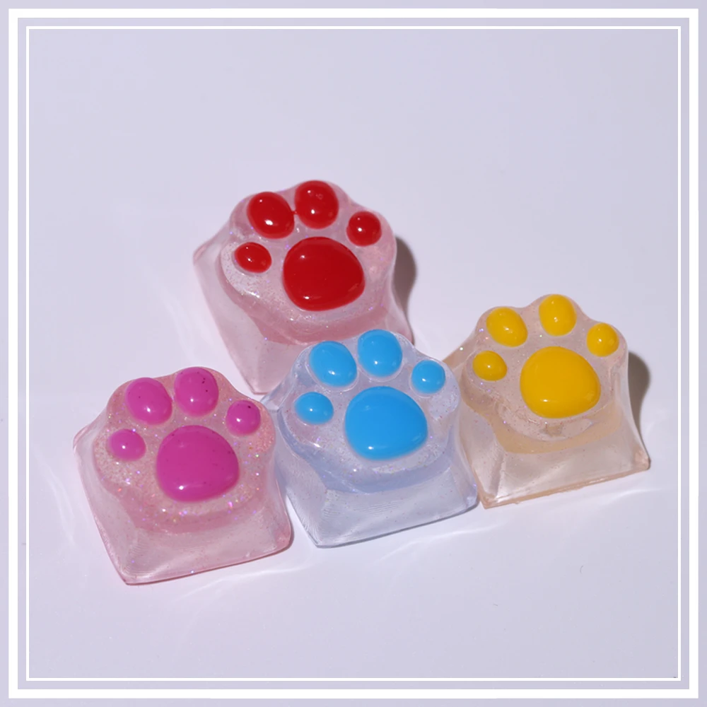 Purple Translucent Cat Paw Anime Keycap with Backlit RGB - Cute Kawaii Pink Cyan Custom ESC & WASD Cap