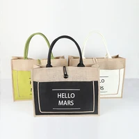 DINYAO Jute Cotton Fabric Splicing Handbags Fashion Eco-Friendly Shopping Bags Large Capacity Simple Printed Letter Tote bag 1