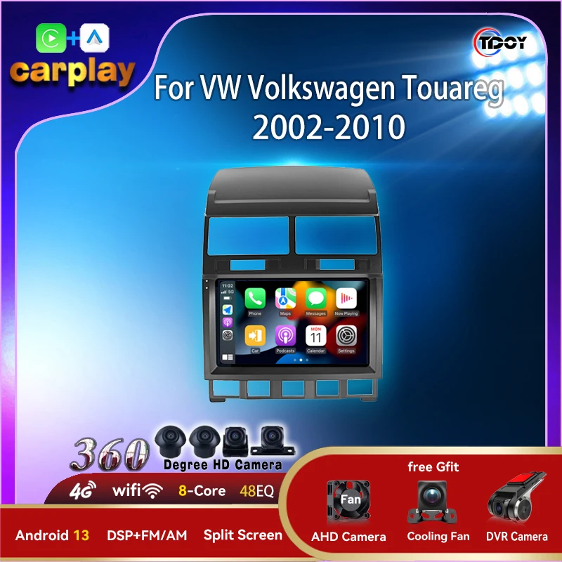 

Автомобильный мультимедийный плеер, автомагнитола 8 ядер 4G wifi для VW Volkswagen Touareg 2002-2010 Carplay Android, автомобильные беспроводные видео