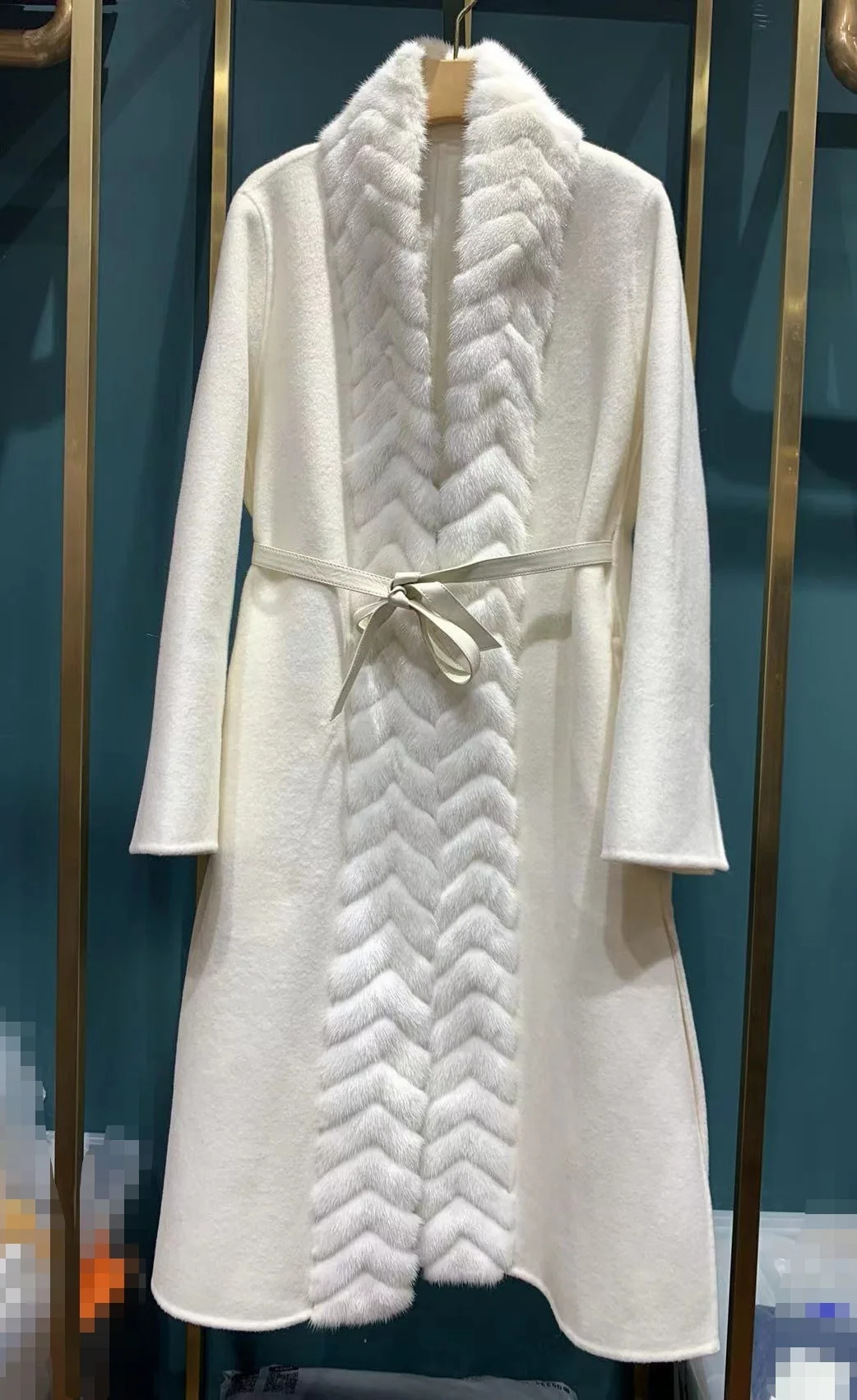 

Осенне-зимняя новая женская одежда с поясом Норковое кашемировое пальто 1020