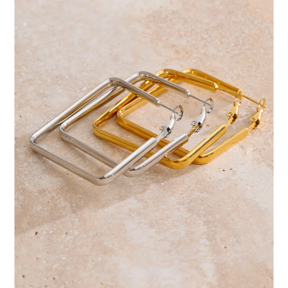 Yhpup Earrings Stainless Steel Square Hollow Hoop