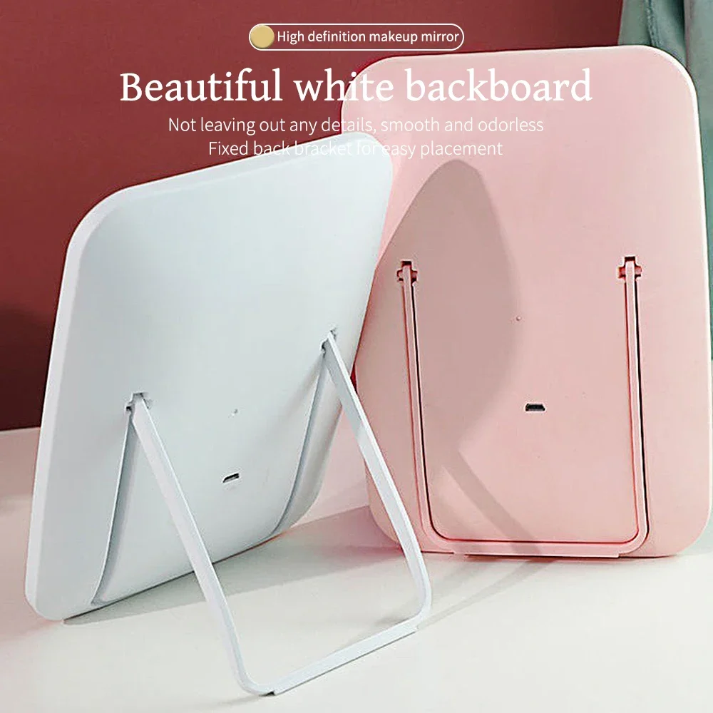 LED Makeup Mirror with Stand Desktop Folding Compact White Square Travel Cosmetic Mirror With Three Colours Light Can Choose makeup mirror