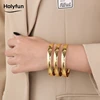 Holyfun 60mm Waterproof 316L Stainless Steel Round Smooth Bracelet Bangle Women Minimalist 18k Gold Color Texture Charm Jewelry 1