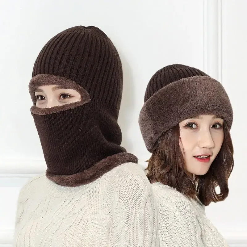

New Winter Keep Head Warm Knitted Hats Wool Knit Neck Mask Hat Men Women Winter Beanies Skullies Knitting Hedging Caps