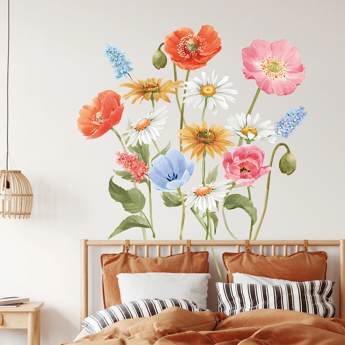 Colorful Watercolor Floral Wildflowers Wall Stickers for Bedroom Living ...