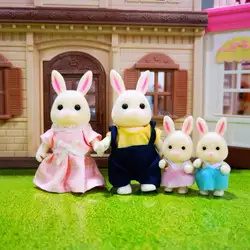Easter Bunny Family Forest Animal Miniature Set - Dollhouse Pretend Play Accessories for Girls (Beige Rabbit Family)
