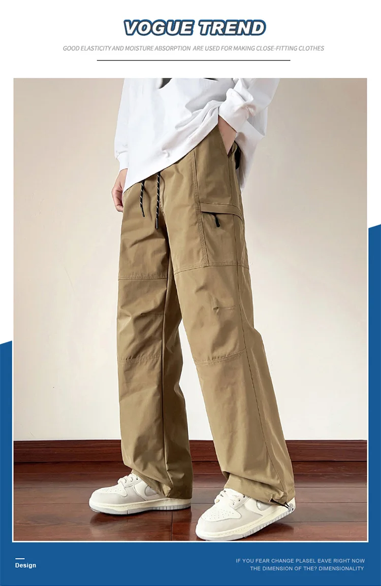 Description Picture 2 of itemHigh Street Men Waterproof Casual Pants Simple Wide Leg Trousers Fashion Drawstring Joggers Sweatpants Japanese Style Streetwear