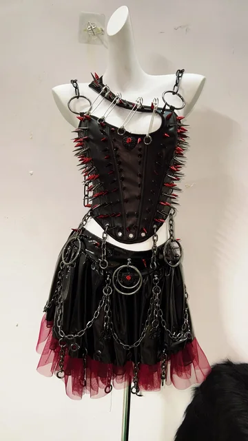 Spikey Cut Out Metal Chain Top and Skirt 4