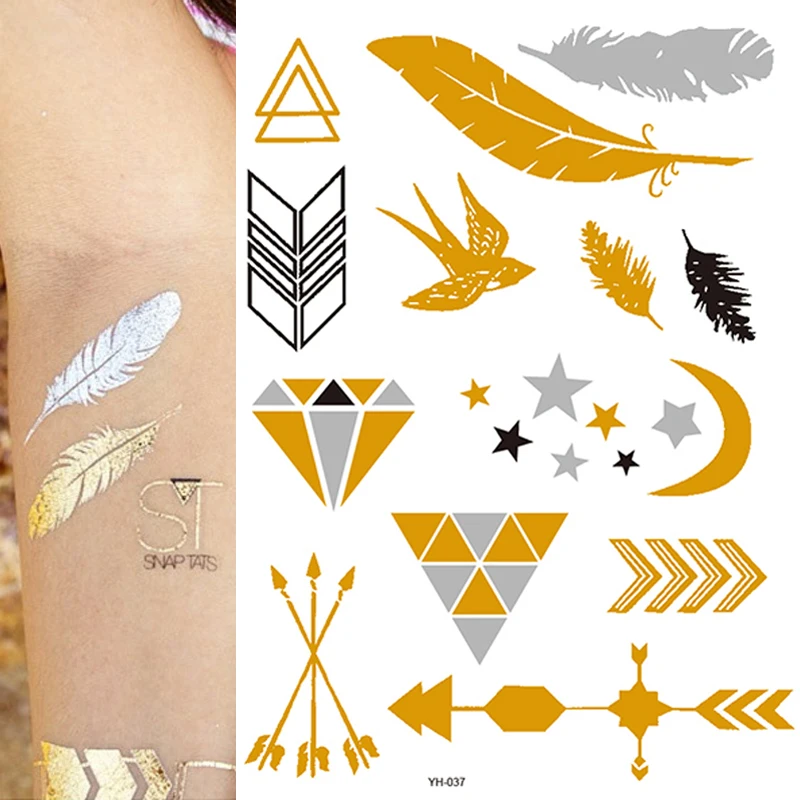 

1Sheet Flash Metallic Gold Tattoo Silver Waterproof Temporary Tattoos Stickers