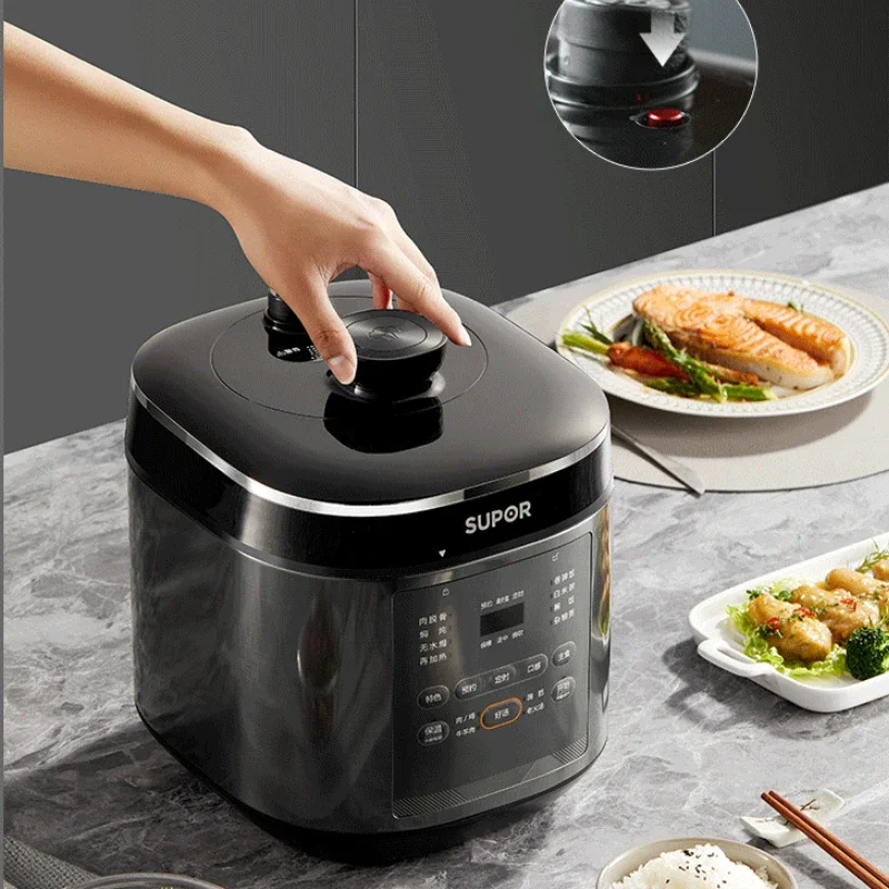 Supor 5L Large Capacity Electric Pressure Cooker 0 Coated Deep Soup Double Ball Multifunctional High Pressure Rice Cooker 220V