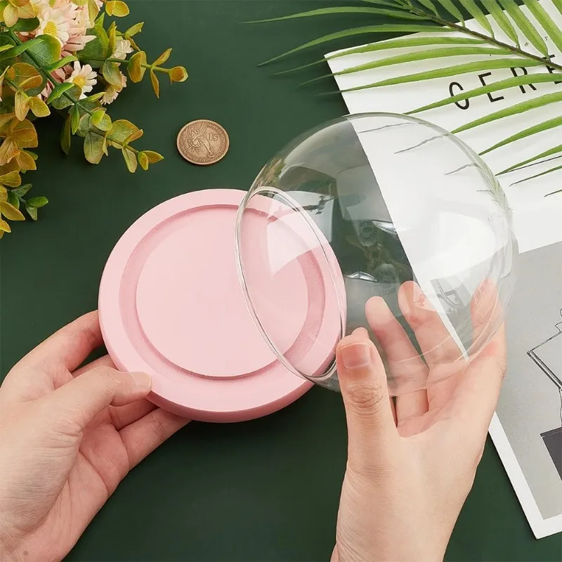 Glass Dome Glass Display Showcase Decorative Display Dome Miniature Case Snowglobe for Fairy Lights Plants Flower 1 Set