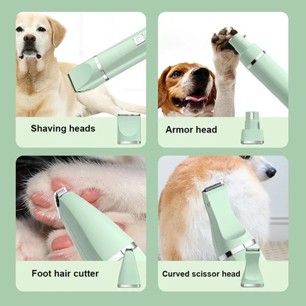 Juego de aseo para mascotas 4 en 1, tijeras de empuje eléctricas, afeitadora, cortadora de pelo para perros, herramienta de corte de pelo de animales recargable, suministros para mascotas