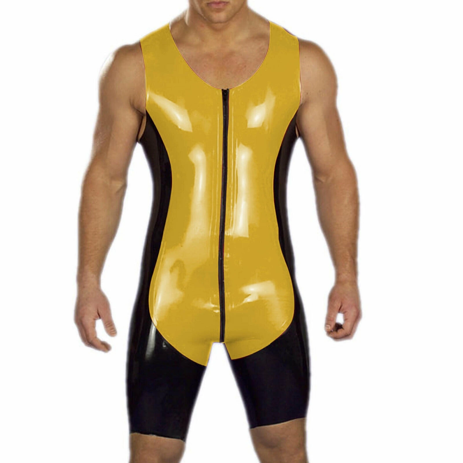 100 Latex Swimsuit Gummi Rubber Sportswear Yellow Black Ganzanzug