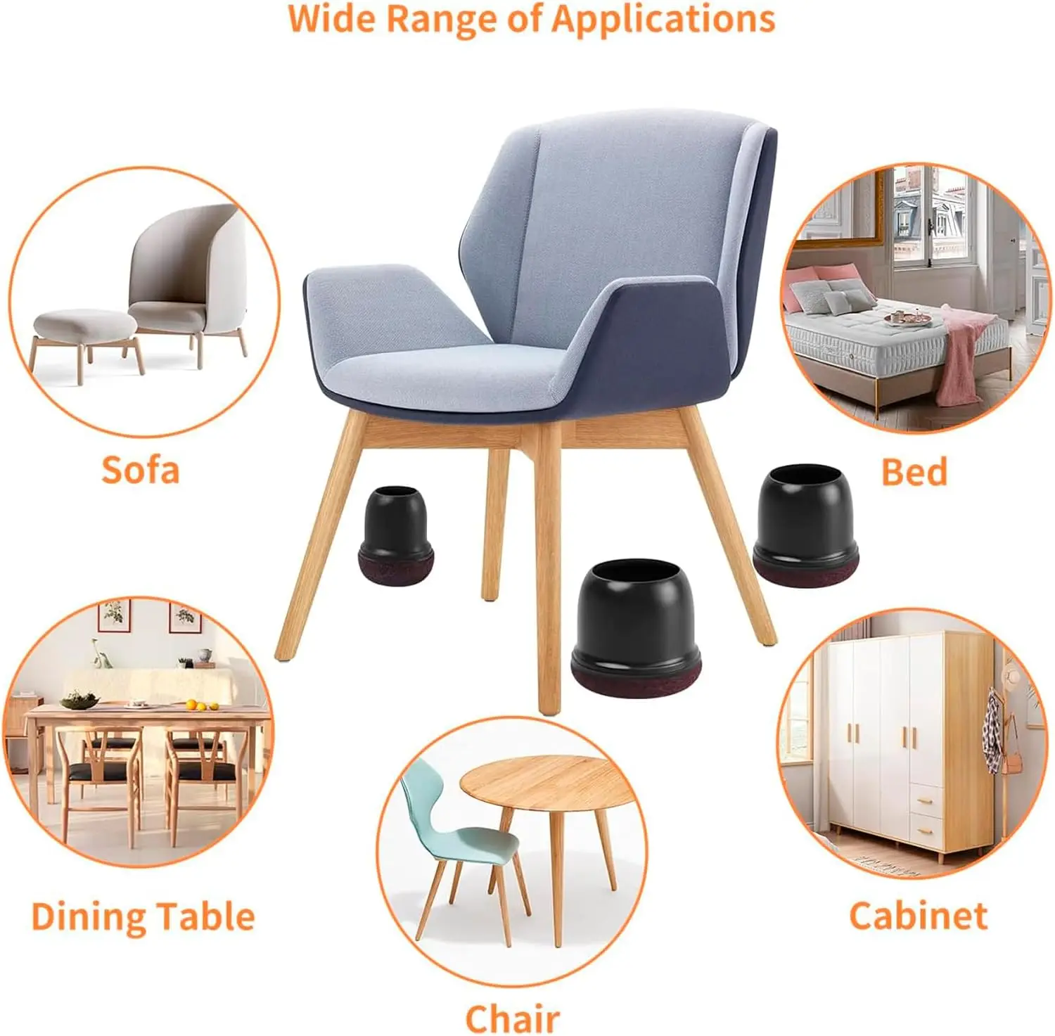 8PCS Chair Leg Floor Protectors with Thick Wrap Felt Pads Silicone Furniture Leg Covers Black Table Feet Cups to Protect Caps