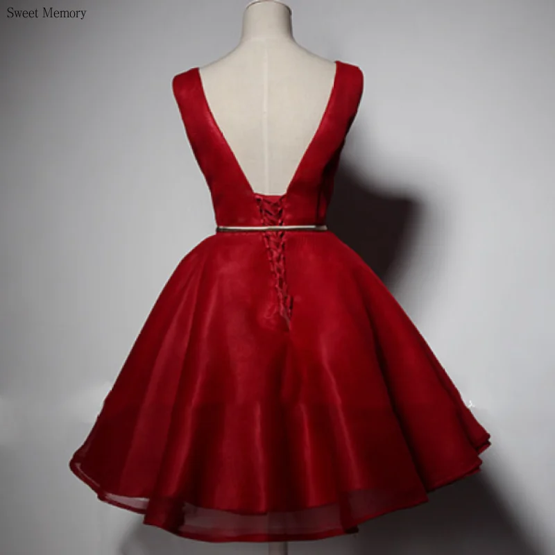 D108 Dark Red Black White Cocktail Dresses V-Neck Sleeveless Girl Women Princess Lace Up Ball Gown Party Dress