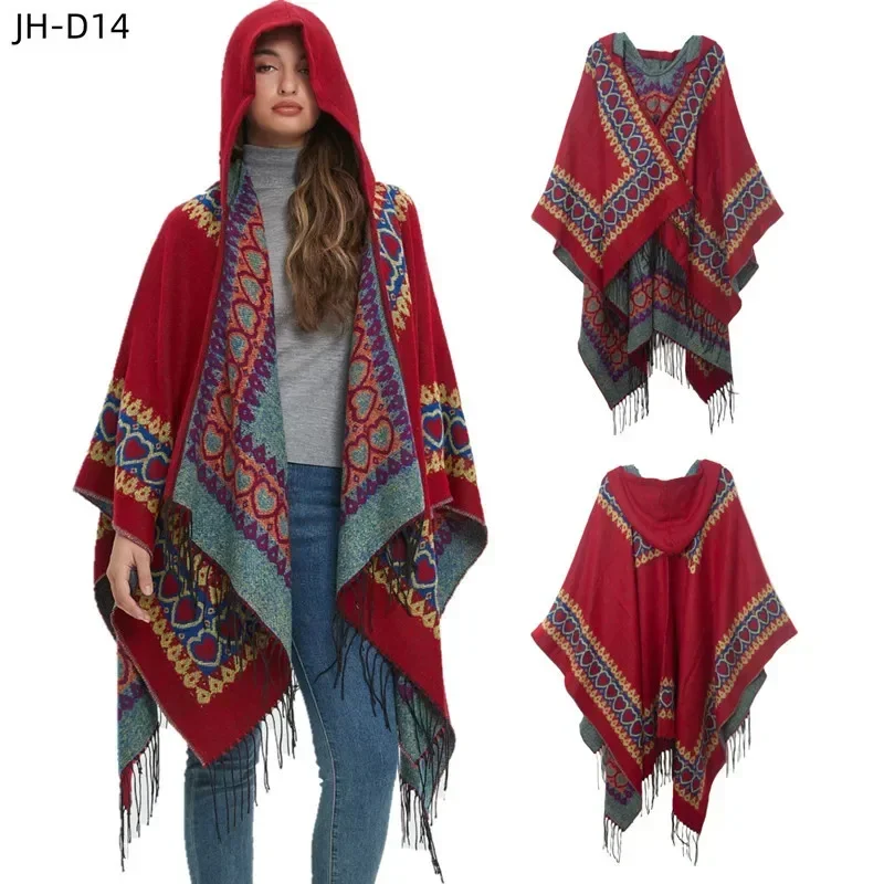 

2024 Luxury Hooded Cloak Women Warm Heart Wraps Scarf Thick Print Shawl Ladies Blanket Foulard Winter Pashmina Shawl Cape Tippet