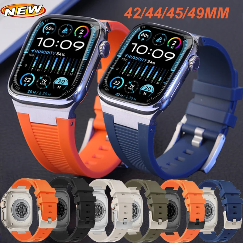 

Ремешок ультра 2 49 мм из жидкого каучука для Apple Watch Band 45 мм 44 мм 42 мм 49 мм, спортивный фторруглеродный браслет Correa SE 7 8 9