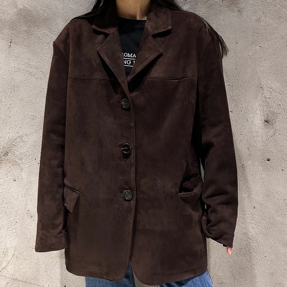 Suede-Dark-Brown-Leather-Blazer-Women-Plus-Size-Suede-Jacket-Leather ...