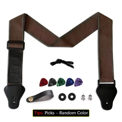 Premium 11-Piece Adjustable Cotton & PU Leather Guitar Strap Set (Khaki 11Pcs)