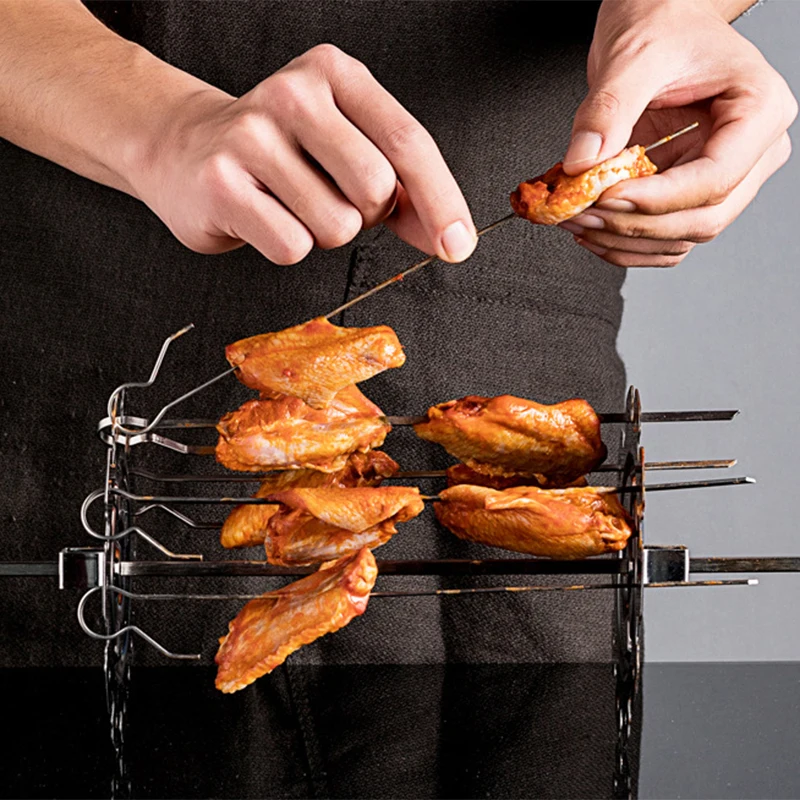 1Set Chicken Grill for Roaster Oven Stainless Steel BBQ Kebab Cage Rotisserie Skewer Forks DIY Camping Cooking Tool barbecue skewers,bbq grilling accessories,kebab maker
