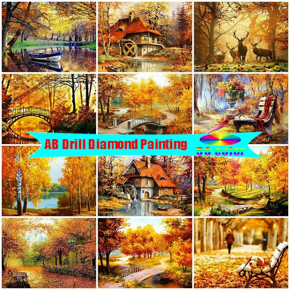 EverShine Landscape 5D Diamond Embroidery Tree Autumn Complete Kit Painting Diamond  Art Square Drill Mosaic Forest Nature Decor - AliExpress