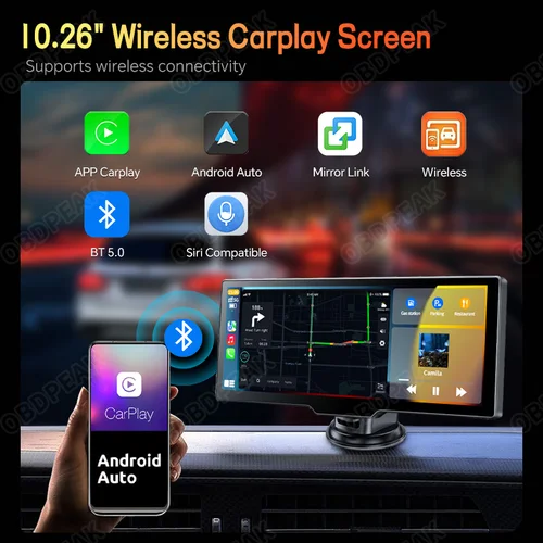 T20 대시캠 카플레이, 안드로이드 자동 GPS 내비게이션, 5G 와이파이 대시보드, Aux 출력 미러 링크, 2.5K 후면 카메라 비디오, 범용 화면 2