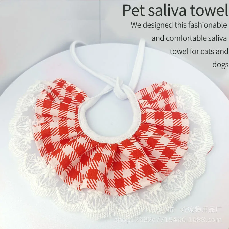 

Pet Plaid Elastic Dog Cat Pet Drool Towel Lace Lace Pet Triangle Towel Bib Pet Accessories Pet Supplies Cute Drool Towel