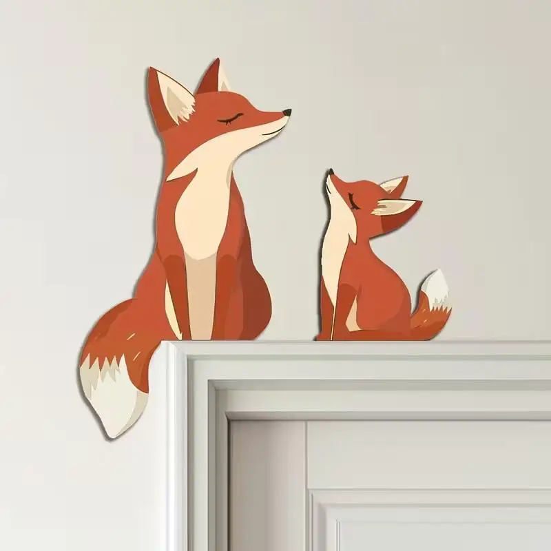 2 niedliche Wanddekorationen aus Holz mit Fuchs, niedliche Fuchs-Türdekorationen, Wand- und Eckdekorationen, Schalttafelabdeckungen, Heimdekoration – Detail 3