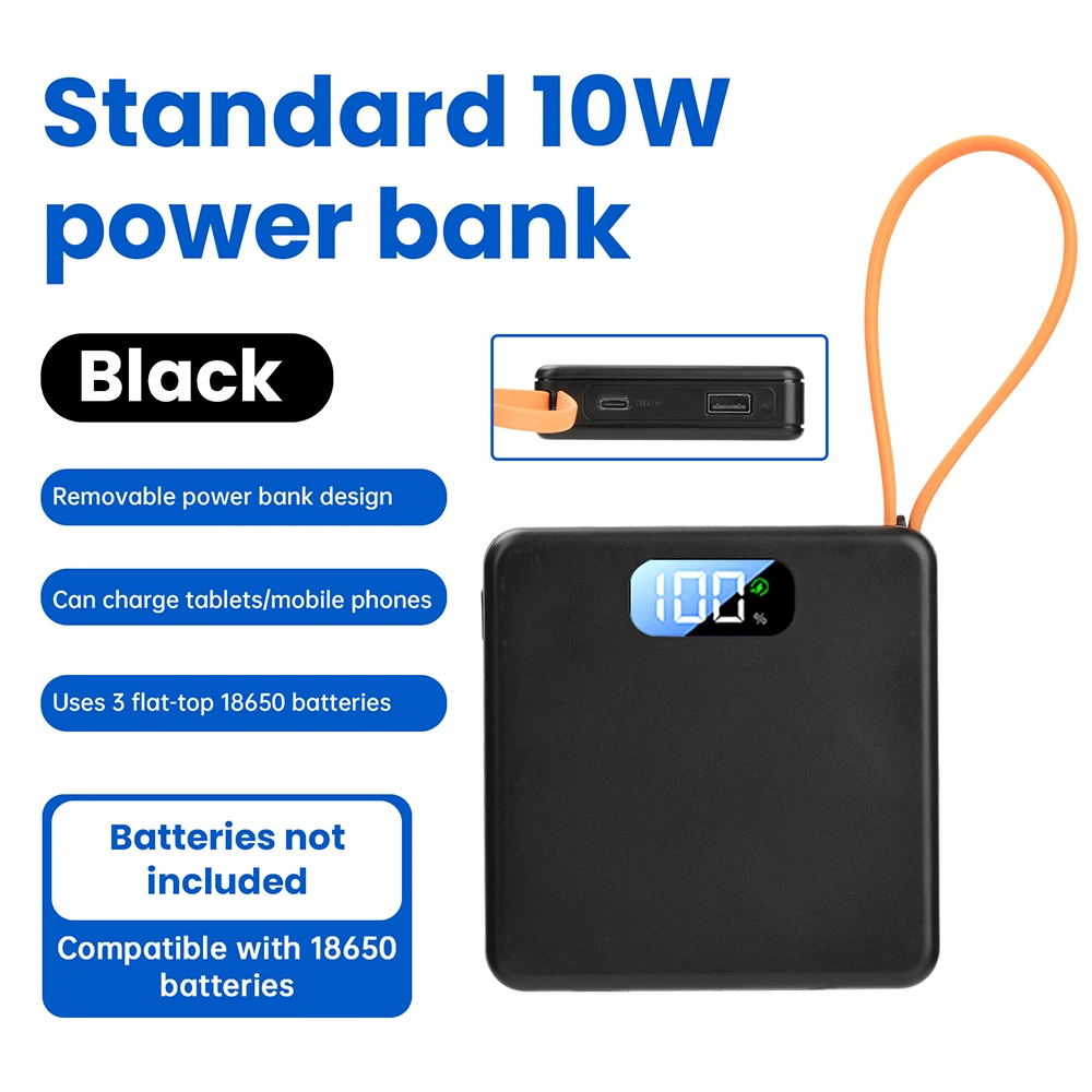 DIY 18650 Power Bank Fall 10 Watt/22,5 W Schnelle Lade Batterie Box Micro USB Typ-C Keine-Löten Batterie Lagerung Shell Eingebautes Kabel – Detail 18