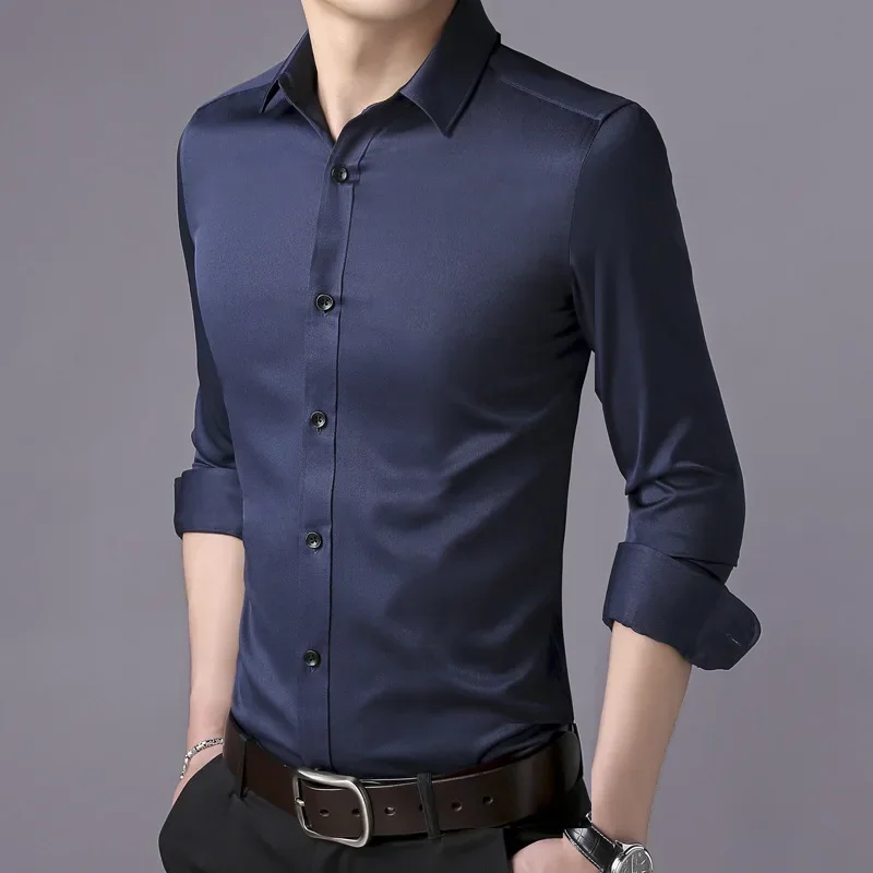 

Новинка 2024, мужская рубашка MRMT с длинным рукавом, мужская приталенная Мужская рубашка, Корейская Молодежная Однотонная рубашка, мужская одежда MaleCardigan