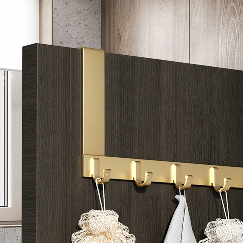 Bathroom Over The Door Hooks Coat Hanging Rack 6 Hooks Punch-free Clothes Hat Towel Hanger Organizer Rack Aluminum Alloy Hook
