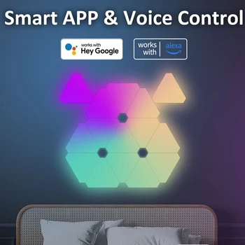 LED 삼각형 벽 조명 RGBIC 양자 주변 야간 램프 5V Tuya Wifi 블루투스 제어 지원 Alexa Google 홈 음악 동기화