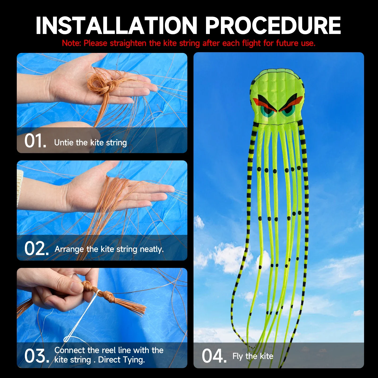 8M Large Octopus Soft Kite 4-color 3D Inflatable Beach Kite Easy To Fly and Tear Resistant Storage Bag Package Holiday Gift 3