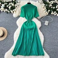 YuooMuoo Chic Fashion Elegant Patchwork Knitted Maxi Dress 2025 Summer Lady Turn-down Collar Shirt Sweater Dress Party Vestidos - Image 6