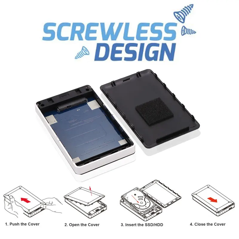 HDD 박스 AES-256 군용 하드웨어, 새로운 칩 암호화 SATA II to USB3.0, 나사 없는 HDD 인클로저 SSD 케이스, 2.5 인치 하드 디스크용