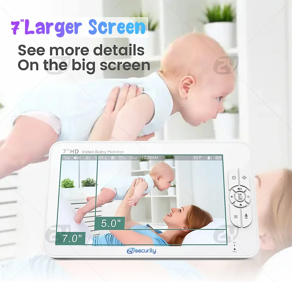 Baby Monitor with 2 Cameras 7" Large Display Audio and Video Surveillance 2-Way Talk 4000mAh Battery Infrared Night Vision VOX S76a5a08011bc4f4f90baffa41faced80g