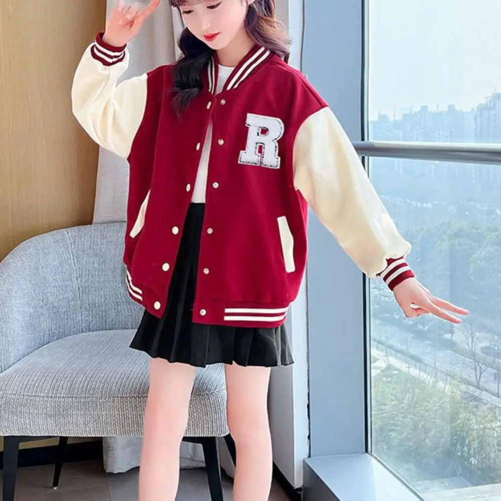 Fashion Long Sleeve Children Baseball Uniform Loose Retro Girls Y2K Coat Teens Clothing Spring Autumn Jacket Party