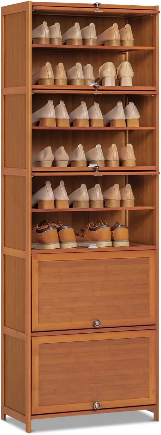 

MoNiBloom Tall Bamboo Shoe Storage Cabinet with Doors, 10 Tier Freestanding Shoes Heels Sneakers Shelf Rack for 26-30 Pairs for