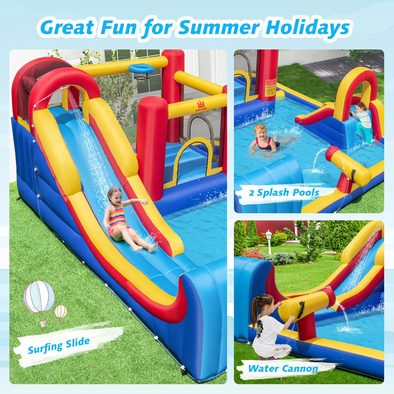 Inflatable Water Slide Giant Kids Water Park w/ Double Slides without Blower 5