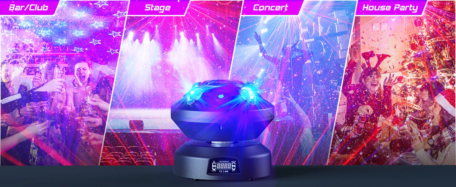 Description Picture 6 of item60W Moving Head Light Star Light Stage Light Fieryzeal Dance Birthday Bar Karaoke Christmas Wedding Decoration