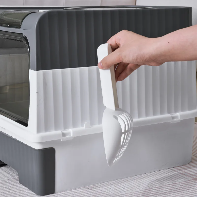 Large Foldable Cat Litter Box with Scoop - Odor Control Easy to Clean Front Entry  Top Exit